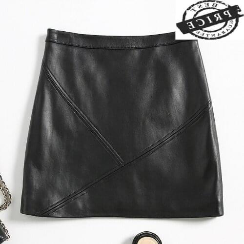 Real Sheepskin Mini Skirts Womens Genuine Leather Skirt Spring Elegant Ladies Black Skirts Faldas Mujer Moda 2021 LWL1601