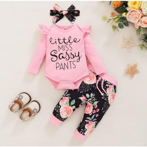 Fashion Toddler Kids Clothes Girls Baby Alphabet Print Tops+Flower Pants + Bowknot Outfits Clothes Sets Clothing