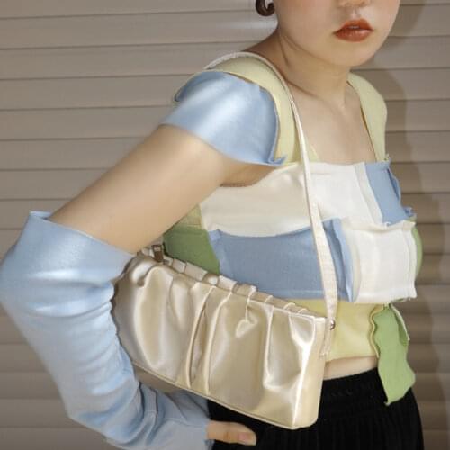 Fashion Women Baguette Underarm Bags Silk Folds Design Ladies Small Shoulder Bag Vintage Female Tote Clutch Purse Handbags