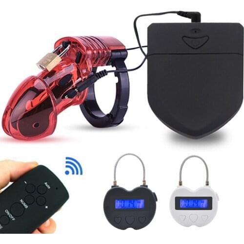 BDSM Time Lock Electro Shock Chastity Cage Penis Sleeve Male Sex Toys, Electronic Timer Bondage Restraints Chastity Couples Toys
