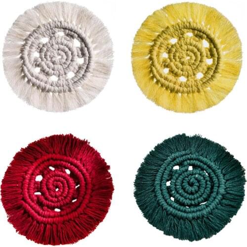 New Braided Table Mat Cup Coasters Hand-woven Tapestry Macrame Wall Hanging Boho Decor Home Decoration for Office Apartment Bar