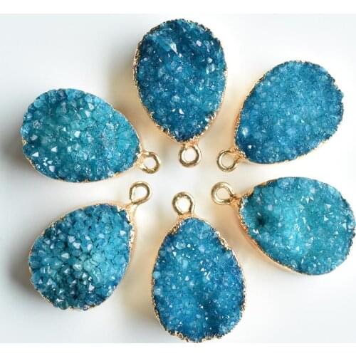 Wholesale 6pcs/lot fashion natural crystal blue water drop shape pendants for DIY necklace jewelry making free