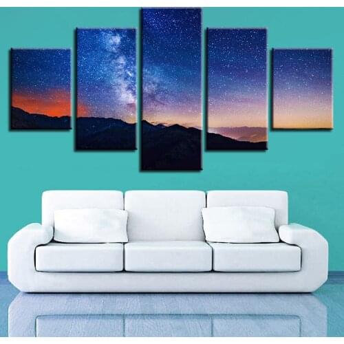 Landscape Sky Cloud Star Mountain River Hot Air Balloon 5 Piece Wall Pictures For Living Room Color Painting Art Home Decor