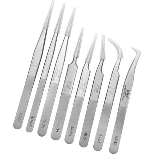 1pcs Tweezer VETUS SA Series Tweezers High Precision Antimagnetic Anti Acid Stainless Steel Tweezers mobile phone repair tool