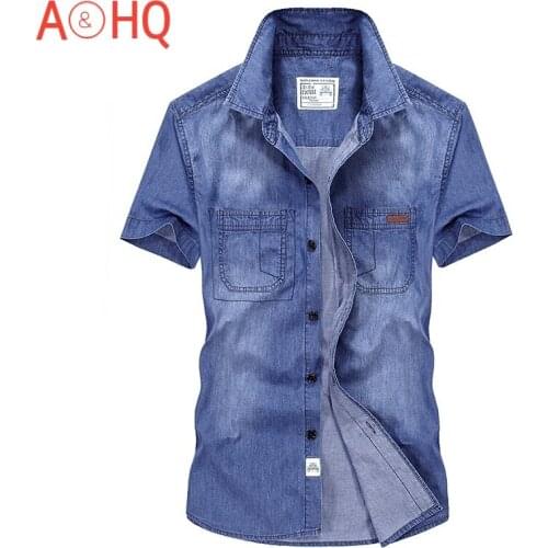 Casual Shirts Thin Summer Denim Shirt Men Short Sleeve Mens Shirts Military Plus Size XXXL 4XL New