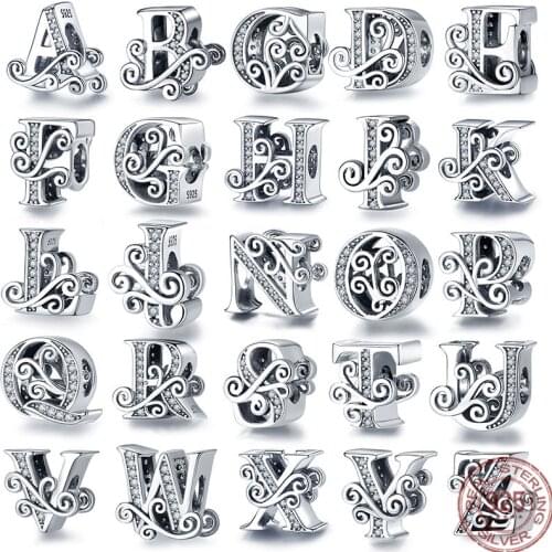Qikaola 100% Real 925Sliver Letter Alphabet A-Z Charm Name Bead Fit Original Bracelet Pendant Jewelry CMC030