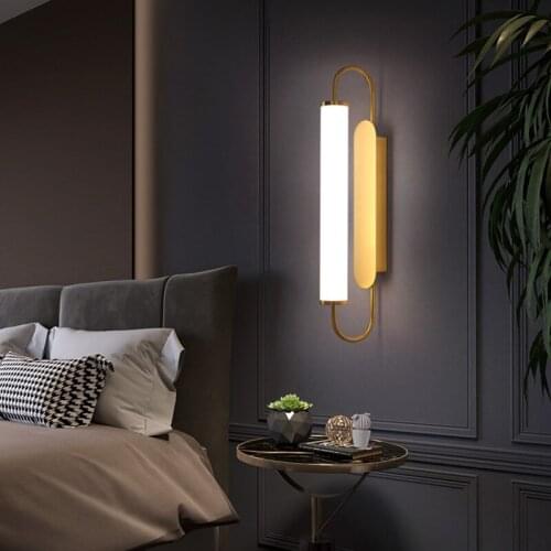 Nordic gold luxury long bedroom bedside wall lamp designer simple postmodern living room corridor stair wall lamp