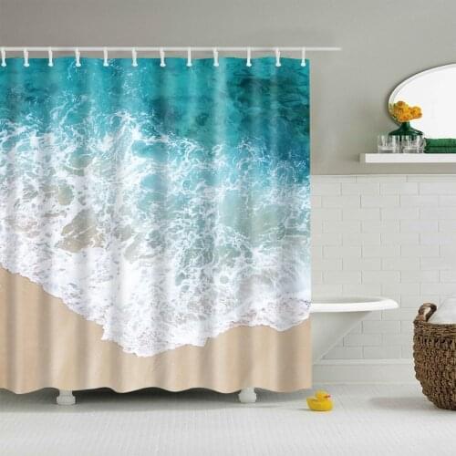 Sea Beach Wave Vacation Scenery Printed Bathroom Shower Curtains Frabic Waterproof Polyester With Hooks 180x180cm