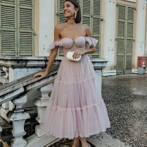 Light Pink Cocktail Dresses Draped Tea Length Elegant Prom Dress A Line Custom Made Homecoming Gowns