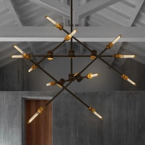 Vintage industrial chandelier multi-rod wrought iron chandelier E27 living room attic restaurant black creative glossy lighting