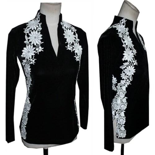 Latin Dance Shirt Men V-Neck White Lace Performance Tops Salsa Tango Cha Cha Samba Dancing Clothes Male Stage Dancewear DNV12061