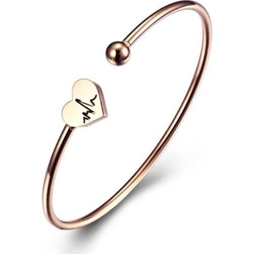 Stainless Steel Minimalism Heartbeat Women Delicate Fashion Bangle Bracelet Jewelry Gift For Him