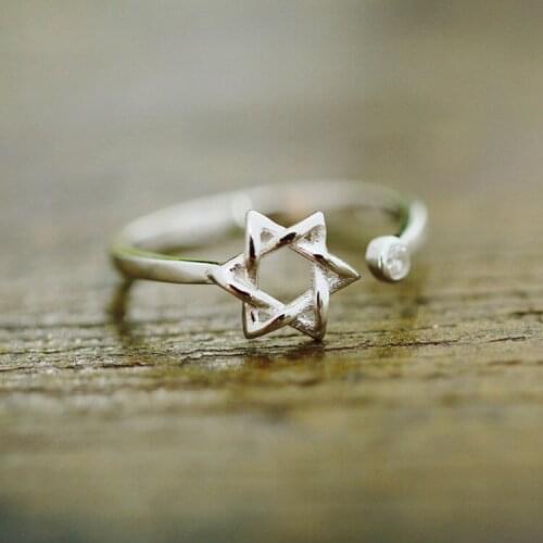 Daisies Pure 925 Sterling Silver Simple Design Hexagram Star Of David Ring Women Real Silver Statement Jewelry Free Size