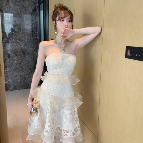 2020 Summer High-end Women Vacation Dress Off the Shoulder Strapless Sexy Dress Patchwork Ruffles Party Evening Dress Vestidos