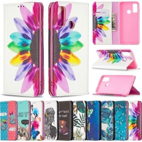 100pcs/lot Automatic Magnetic Printed Flip Leather Phone Case For Huawei P Smart Y7A Y6P Y5P Y7P P40 Lite E Honor 9S Card Slots