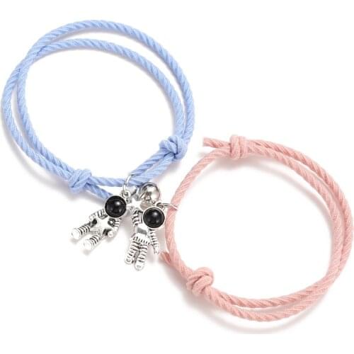 2Pcs/set Couple Bracelet Magnetic Attraction Creative Bracelet Friendship Rope Bracelet Cute Star Astronaut Bracelet for Women