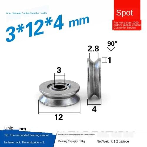 5pcs Micro V-Groove steel Wheel Wire Passing Guide roller Wheel Carbon Steel Bearing Pulley Roller 3*12*4mm