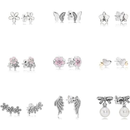 9 Style Silver Color Earrings Flower Butterfly Heart Wings Pearl Earrings For Women Wedding Party Jewelry