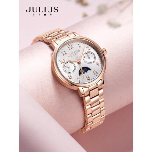 Sapphire Glass Stainless Steel Moon Sun Womens Watch Japan Mov't Hours Fashion Elegant Clock Bracelet Girls Gift Julius Box