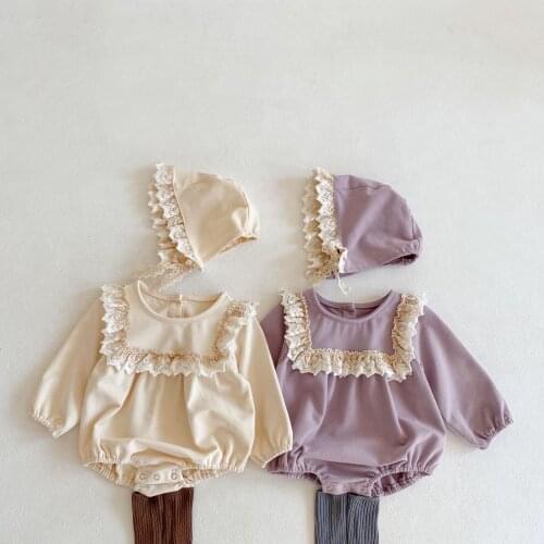 Spring Autumn Baby Girls Clothes Infant Long Sleeve Jumpsuit Newborn Princess Baby Girl Lace Rompers Kids Clothing Set with Hat