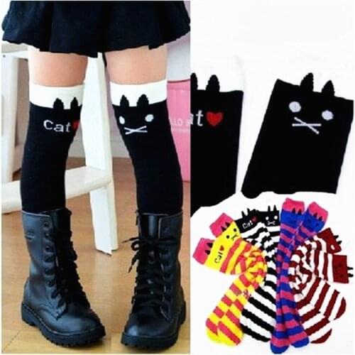 Girls Kids Knee High Socks Cotton Children Tube Stripe Socks Girls Animal Boot Socks for Kids Leg Warmer Long Cute Cat Brand