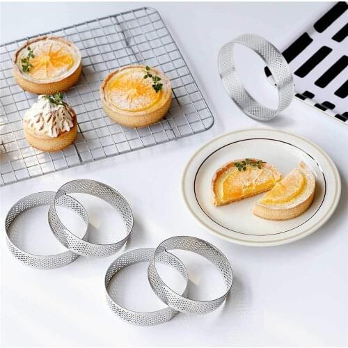 2/6/9pcs Circular Tart Ring French Dessert Stainless Steel Perforation Fruit Pie Quiche Cake Mousse Mold Kitchen Baking Mould