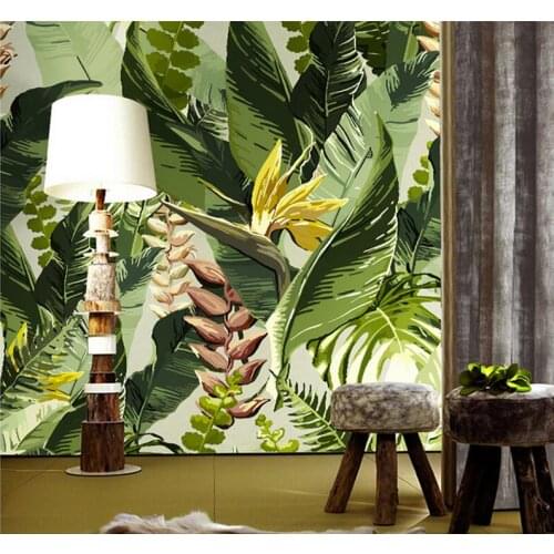 Banana leaf wallpaper photo wall mural gree leaves flower for living room sofa background wall decorative large size murals