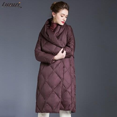 Luzuzi 2021 Women Winter Down Jacket Coats Women Light Ultra Long Warm Puffer Jacket Hooded Down Parka Female Outerwear Clothing