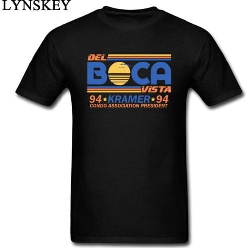 New Fun Seinfeld Del Boca Vista Kramer T Shirt Letter Printed Tee Shirts For Man Cotton Black Casual Short-sleeve Clothing