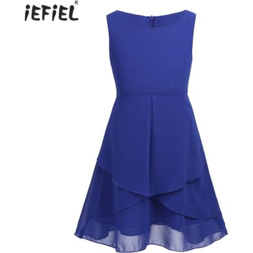 New Kids Girls Sleeveless Chiffon Girl Flower Dress Princess Girl Children Pageant Wedding Birthday Party Casual Dress SZ 4-14