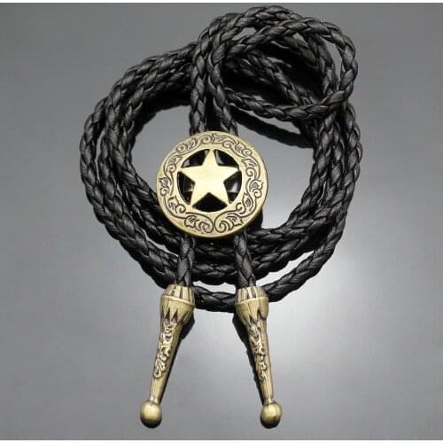 New Arrial Western Southwest Men gift Texas Ranger Star Leather Rodeo Bolo Bola Tie Necktie Top Fashion 2 Colors accessories