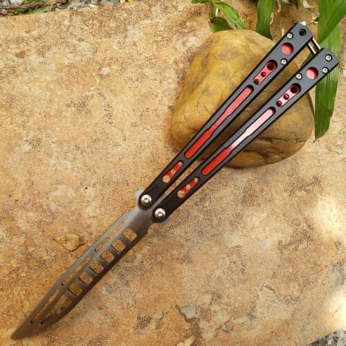 TheOne Black And Red Chimer Butterfly Knife D2 Not Sharp Blade Aluminum Alloy Handle G10 Lining Hunting And Camping Tools