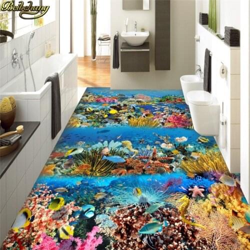 Beibehang Custom wallpaper wallpaper floor painted sea world living room bathroom 3D floor painting papel de parede