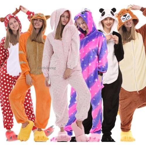 Kigurumi Unicorn Pajama Adult Animal Stitch Onesies Women Men Jumpsuit Pyjamas Winter Pajamas Rabbit Sleepwear Flannel Pijamas