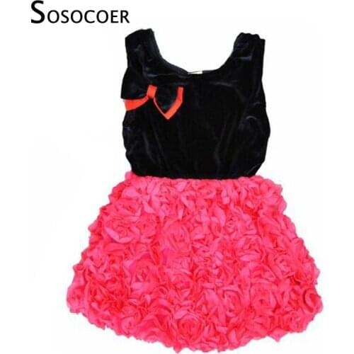 SOSOCOER Girls Dress Christmas Fashion Flower Kids Dresses High Quality Autumn Cute Floral Sleeveless Toddler Dress Girl Clothes