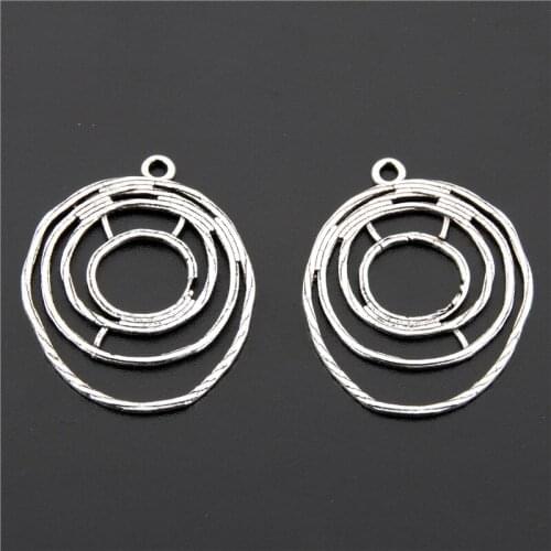 20pcs Silver Color Hollow Net Shaped Charms With Circle Pendant For DIY Earring Finding A2644