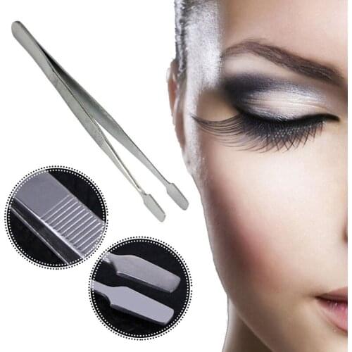 Stainless Steel Eye Lashes Tweezers Silver Colored False Fake Eyelash Extension Nippers Pointed Clip Profession