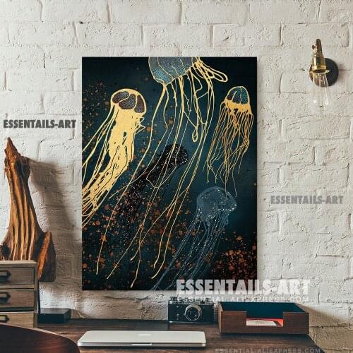 Nordic Abstract Metallic Jellyfish Art Canvas Wall Art Painting Decor Bedroom study Living kid Room Home Decoration Prints