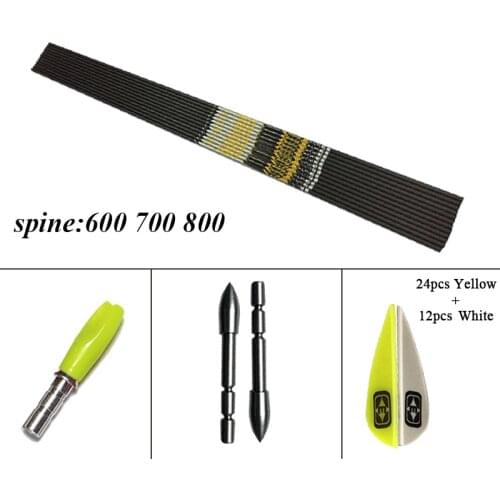 6pcs Archery Pure Carbon Arrows Shaft ID4.2mm Spine 350 400 450 500 600 700 800 Arrow Accessories Recurve Bow Hunting Shooting
