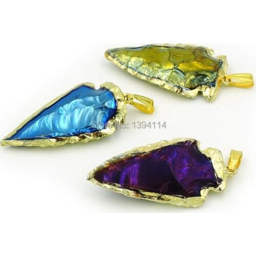 Titanium Colors Rough Obsidian Arrow Pendants Of Gold Cladding Approx 45*25 mm