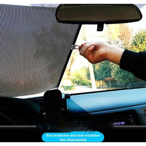 Universal Car Curtains Automatic Telescopic Insulation Car Accessories Roller Blind Windscreen Sunshade With Three Suction Cups