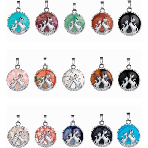 ASHMITA Natural Stone Couples Cat Kitty Pendant for Women Slide Shellhard Charms Chakra Kitten Pendants Necklace Yoga Jewelry