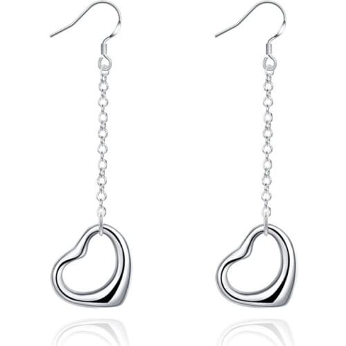 BABYLLNT 925 Sterling Silver Heart Long Drop Earrings For Woman Wedding Engagement Fashion Party Charm Jewelry Gift