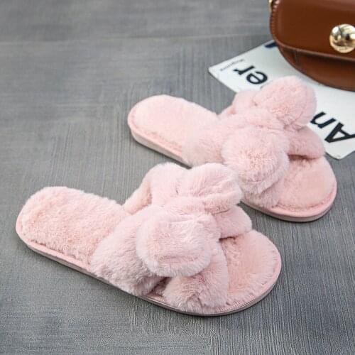 Winter Warm Slippers Women Non-slip Plush Shoes Open Toe House Home Indoor Faux Fur Female Pantuflas Bedroom Chaussons Autumn