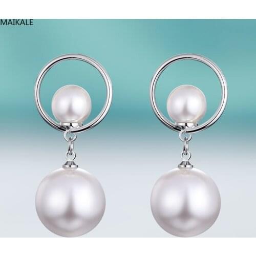 MAIKALE Fashion Round Earrings with Pearl Gold Color Copper Circular Drop Dangle Earrings for Women Party Wedding Jewelry Gifts