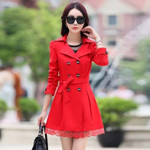 2021 Spring/autumn Coat Fashion Women Double-breasted Trench Coat Lace Long Trench Coat For Female Plus Size Windbreaker Mujer