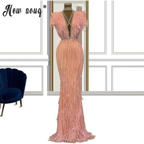 Pink Sexy Tassel Hollow Out Prom Dresses Bodycon Rayon Bandage Dress Evening Party Birthday Dress Dubai Saudi Robe Soiree