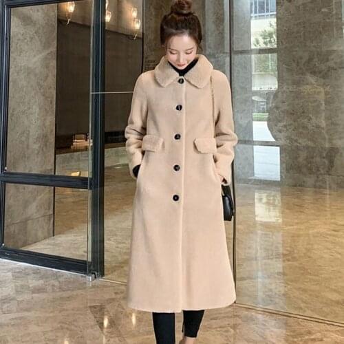 Winter Cashmere Womens Coat Turn-Down Collar Long Sleeve Cardigan Button Pockets Solid Plus Size Fashion Office Lady Coat