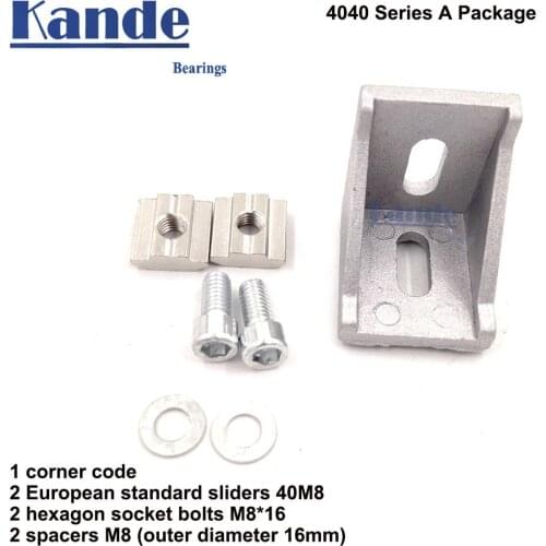 1 set 4040 corner fitting angle aluminum 40 x 40 L connector bracket fastener with slider nut T-nut semi-circular head hex bolt
