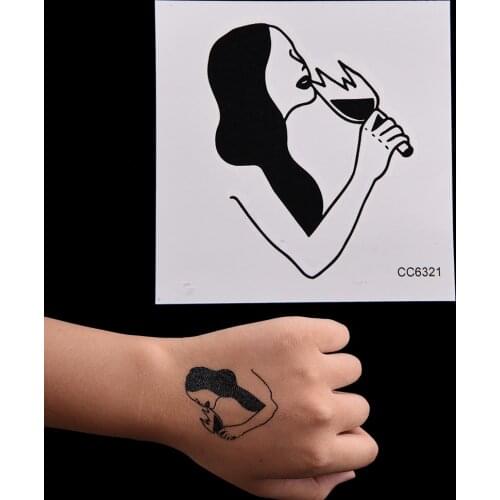 1Sheet Vintage Old School Style Naked Drinking Women Temporary Tattoo Sticker Body Art Water Transfer Fake Taty 60*60mm HOT SALE